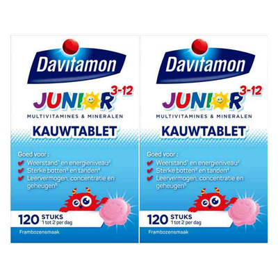 Gratis Verzending: 2x Davitamon Junior 3+ Kauwvitamines Framboos 120 kauwtabletten
