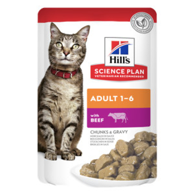 Hill's Adult nat kattenvoer met rund maaltijdzakje multipack 1 tray (12 x 85 g) - - natvoer katten