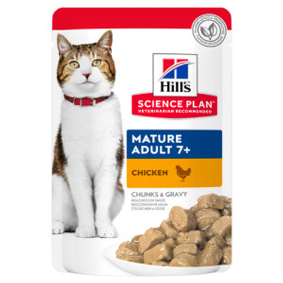 Hill's Mature Adult 7+ nat kattenvoer met kip maaltijdzakje multipack 4 trays (48 x 85 g) - - natvoer katten
