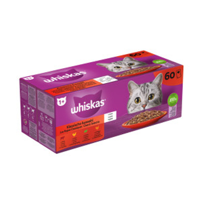 Whiskas 1+ Classic Selectie in gelei multipack natvoer kat maaltijdzakjes 1 verpakking (60 x 85 g)- natvoer katten