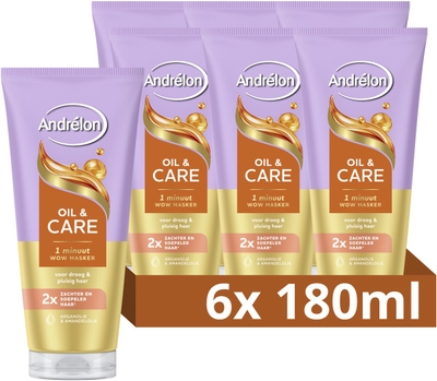 Andrélon 1 Minuut WOW Haarmasker - Oil & Care - verrijkt met argan- en amandelolie - 6 x 180 ml