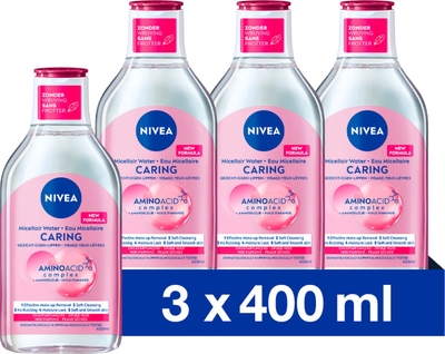 NIVEA Essentials Verzachtend & Verzorgend Micellair Water - Droge huid - Amandelolie - Aminozuren - Make up remover - Reinigingswater - Gezicht Wassen - 3x400 ml