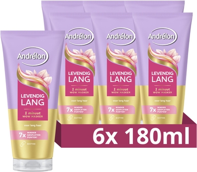 Andrélon 1 Minuut WOW Haarmasker - Levendig Lang - verrijkt met biotine - 6 x 180 ml