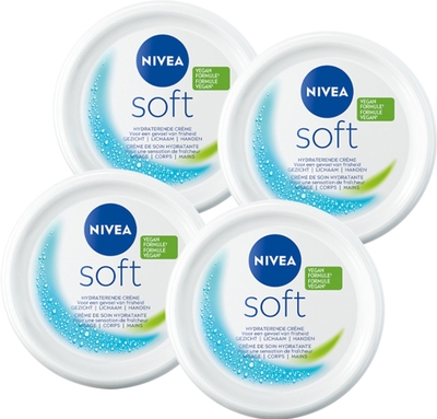 NIVEA Soft Bodycrème - Crème voor Lichaam en Gezicht - Hydraterende Gezichtscrème  - 4 x 50 ml