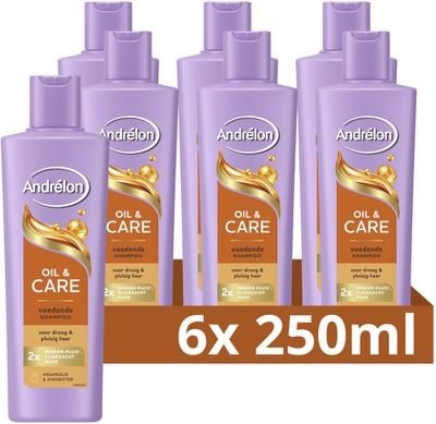 Andrélon Shampoo - Oil & Care - verrijkt met arganolie en sheaboter - 6 x 250 ml