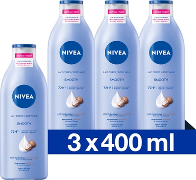 NIVEA Zijdezachte Body Milk - Verzorgend Serum en Sheaboter - Body Melk met 48 uur Hydratatie - Voor Droge Huid - 3x400 ml