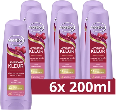 Andrélon Conditioner - Levendige Kleur - verrijkt met hibiscus-extract & UV-filter - 6 x 200 ml
