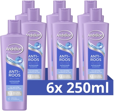 Andrélon Shampoo - Anti-Roos - verrijkt met menthol en vitamine B3 - 6 x 250 ml