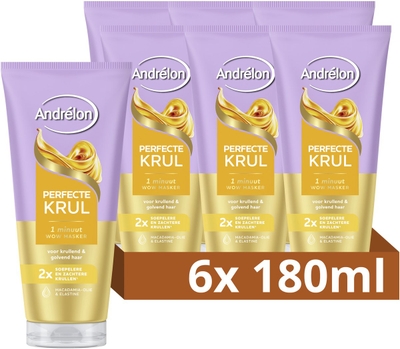 Andrélon 1 Minuut WOW Haarmasker - Perfecte Krul - verrijkt met macademia-olie & elastine - 6 x 180 ml