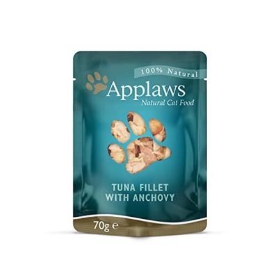 Applaws - 100% Natural Wet Cat Food, Tuna Fillet with Anchovy in Broth, 70 g Pouch (Pack of 12) - natvoer katten