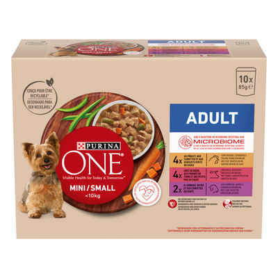 Dubbelpak: 20 x 85 g Purina ONE Mini Adult Kip. Rund & Lam nat hondenvoer - natvoer honden