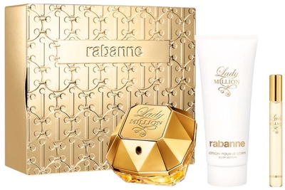 Paco Rabanne Lady Million Giftset - 80 ml eau de parfum spray + 10 ml eau de parfum tasspray + 100 ml bodylotion - cadeauset voor dames