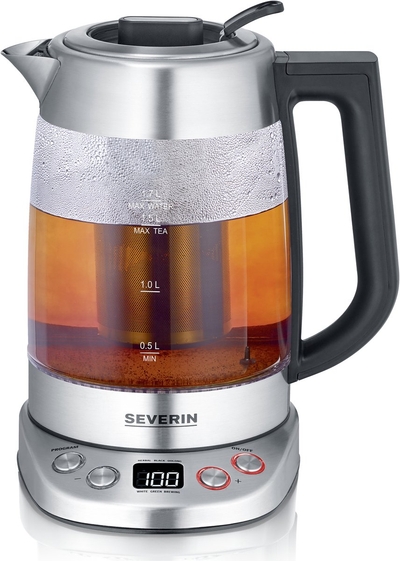 Severin WK 3480 - Waterkoker/ Theemaker - 1,7 L - 5 slimme theeprogramma’s - Warmhoudfunctie - Temperatuur en zettijd individueel instelbaar - RVS