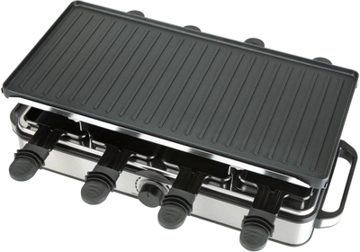 Bourgini Gourmette Raclette Pure - Gourmetstel met omkeerbare Grill & Bakplaat - Raclette 8 personen - 21x42 cm - PFAS-vrije coating - Regelbare thermostaat - incl. 8 spatels en pannetjes
