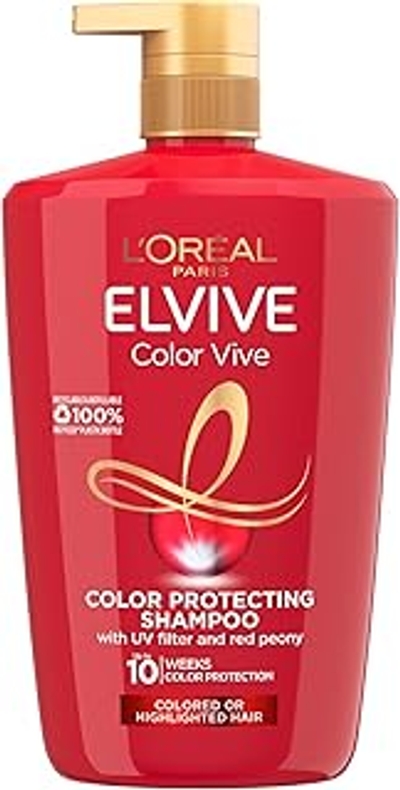 L'OREAL Paris Elseve Color Vive beschermende shampoo voor geverfd haar met lokken met UV-filter en pioenextract, 1000 ml