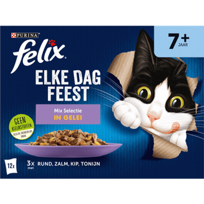 FELIX® Elke Dag Feest Senior Mix Selectie in Gelei Kattenvoer 12x85g - natvoer katten