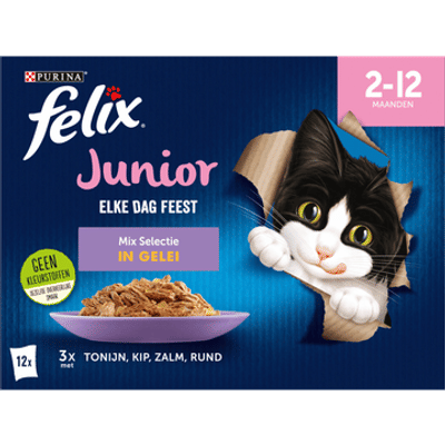 FELIX® Elke Dag Feest Junior Mix Selectie in Gelei Kattenvoer 12x85g - natvoer katten