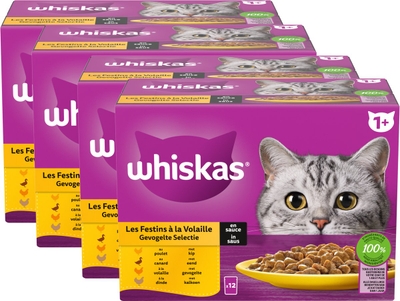 Whiskas Kattenvoer - Adult 1+ - Gevogelte Selectie in Saus - 48x85g natvoer katten