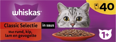 Whiskas Kattenvoer - Adult 1+ - Classic Selectie in Saus - 40x85g natvoer katten