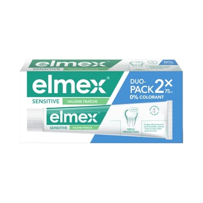 ELMEX - Elmex Sensitive tandpasta frisse adem 0% kleurstoffen – gevoelige tanden, pijnlijk tandvlees, bescherming van het glazuur – 2 x 75 ml