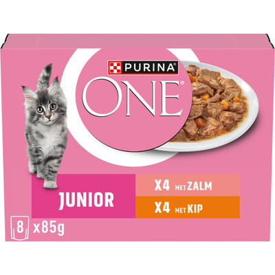 PURINA® ONE® Junior - Kattenvoer Natvoer - Kip & Zalm 80 x 85 gr natvoer katten