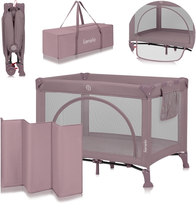 Lionelo Laura - Compact 2-in-1 Reisbedje & Box - Kinderbed - Lichtgewicht - 2 Hoogtes - Wielen met Rem - Gaas Zijpanelen & Peuter Ingang - Inclusief Draagtas & Opbergzak