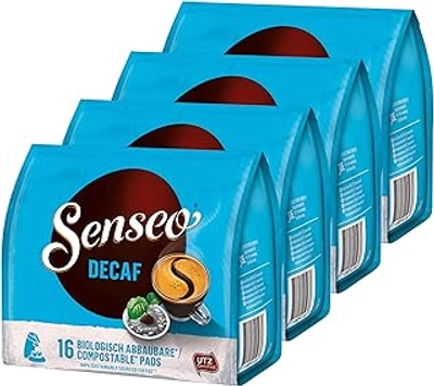 Senseo Koffiepads Decaf/Cafeinevrij, Nieuw Design, 4 Pakken, 4 x 16 Pads