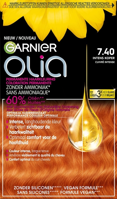 Garnier Olia - Intens Koper 7.40 - Permanente Haarkleuring - Zonder Ammoniak - Tot 100% grijsdekking - Haarverf