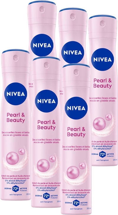 NIVEA Pearl & Beauty Anti-Transpirant Deodorant Spray - Voor egale en gladde oksels - Quick Dry Deo - Beschermt 48 uur - 6 x 200 ml 