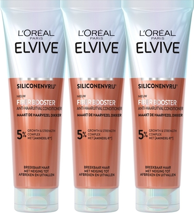 L'Oréal Paris Elvive Fiber Booster Anti-Haaruitval Conditioner - Voor dikker, sterker haar - Geschikt voor breekbaar haar met neiging tot afbreken en uitvallen - 3x 150ml