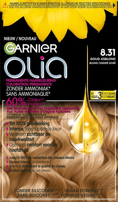 Garnier Olia Goud Asblond 8.31 - Permanente Haarkleuring - Zonder Ammoniak - Tot 100% grijsdekking - Haarverf