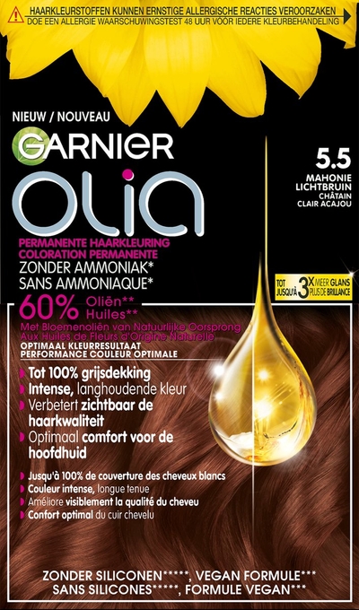 Garnier Olia Mahonie Lichtbruin 5.5 - Permanente Haarkleuring - Zonder Ammoniak - Tot 100% grijsdekking - Haarverf