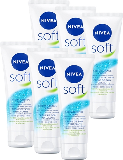 NIVEA Soft Bodycrème - Crème voor Lichaam en Gezicht - Hydraterende Gezichtscrème  - 6 x 75 ml