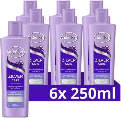Andrélon Shampoo - Zilver Care - met kleurcorrigerende kracht, verrijkt met paarse pigmenten - 6 x 250 ml