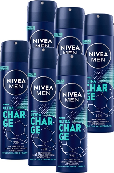Nivea Men Ultra Charge Deodorant Spray - 6 x 150 ml  - 72 uur bescherming