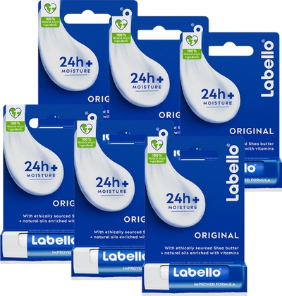 Labello Original Lippenbalsem - 24h Hydratatie - Met Sheaboter & Natuurlijke Oliën - Beschermt Tegen Kou  6x4.8gr