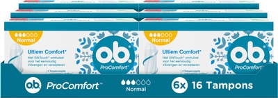 o.b. ProComfort Normaal - tampons - tampon gemiddelde tot zware menstruatiedagen - 6 x 16 stuks