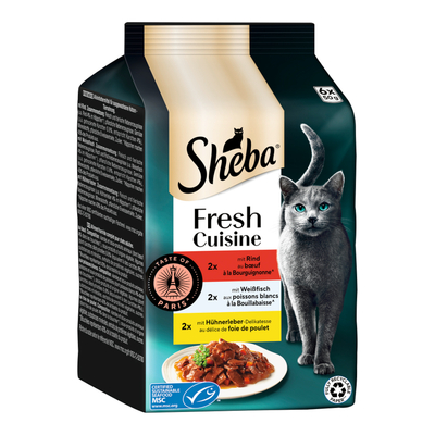 Sheba Fresh Cuisine Taste of Paris Kattenvoer 6 x 50 g - Rundvlees. Witvis & Kippenlever - natvoer katten