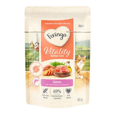 12 x 85g Feringa Vitality Anti-Hairball Zalm Katten Natvoer - natvoer katten