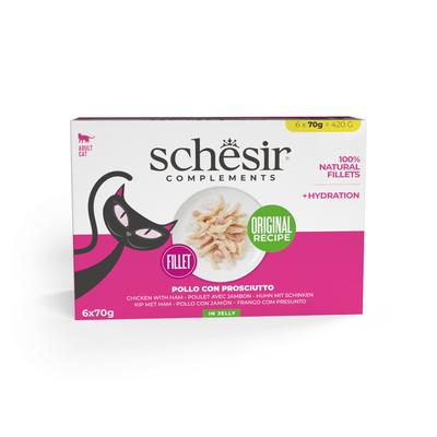6x70g Schesir Supplementen in gelei kip met ham natvoer voor katten - natvoer katten