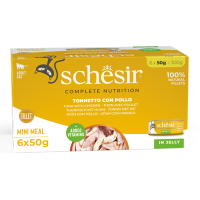 6x50g Tonijn met kip Schesir Complete Voeding filet in gelei natvoer voor katten - natvoer katten