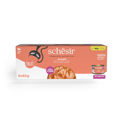 6 x 85g Schesir Complete Nutrition in Broth zalm natvoer voor katten - natvoer katten
