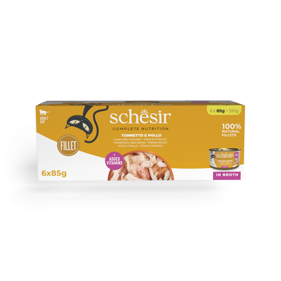 6 x 85g Schesir Complete Nutrition in Broth tonijn en kip natvoer voor katten - natvoer katten