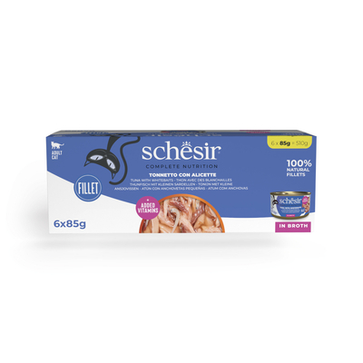 6 x 85g Schesir Complete Nutrition in Bouillon tonijn met witte vis natvoer voor katten - natvoer katten