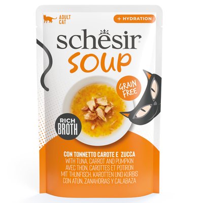 12x40g tonijn. wortels en pompoen Schesir kattensoep natvoer voor katten - natvoer katten