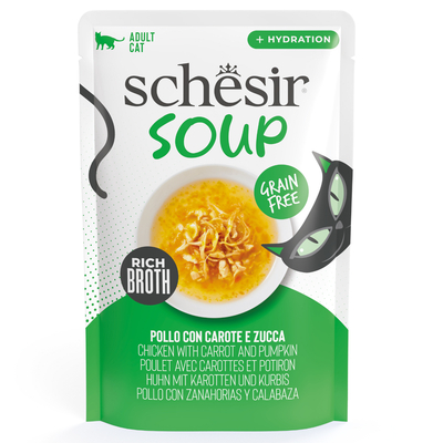 12x40g Kip met wortels en pompoen Schesir kattensoep natvoer voor katten - natvoer katten