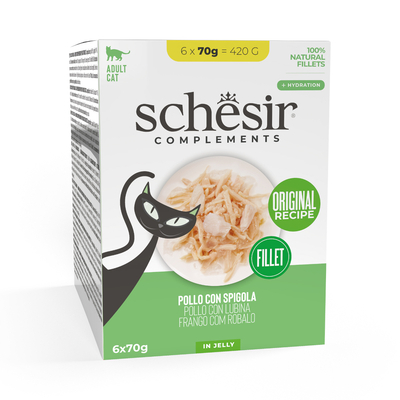 6x70g Kip met zeebaars Schesir Complementen in gelei natvoer voor katten - natvoer katten