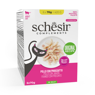 6x70g Kip met ham Schesir Complementen in gelei natvoer voor katten - natvoer katten