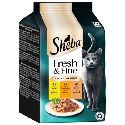 Megapack Sheba Fresh & Fine Kattenvoer 6 x 50 g - Kip. Kalkoen & Eend in Saus - natvoer katten