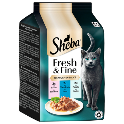 Megapack Sheba Fresh & Fine Kattenvoer 6 x 50 g - Zalm. Tonijn & Forel in Saus - natvoer katten